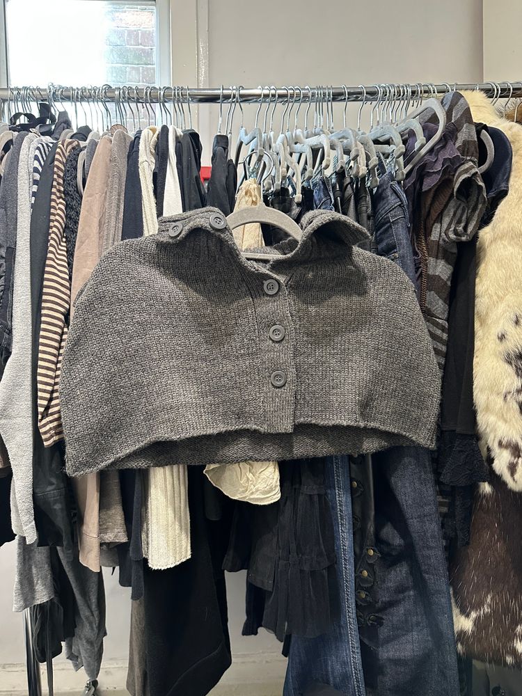 Grey Knitted Cape With Buttons